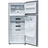 Single Door Refrigerator with a sleek exterior, showcasing a spacious interior filled with fresh produce, drinks, and leftovers. The adjustable shelves are visible, along with a vibrant crisper drawer and bright LED interior lighting. FYIRWA TRADING LTD