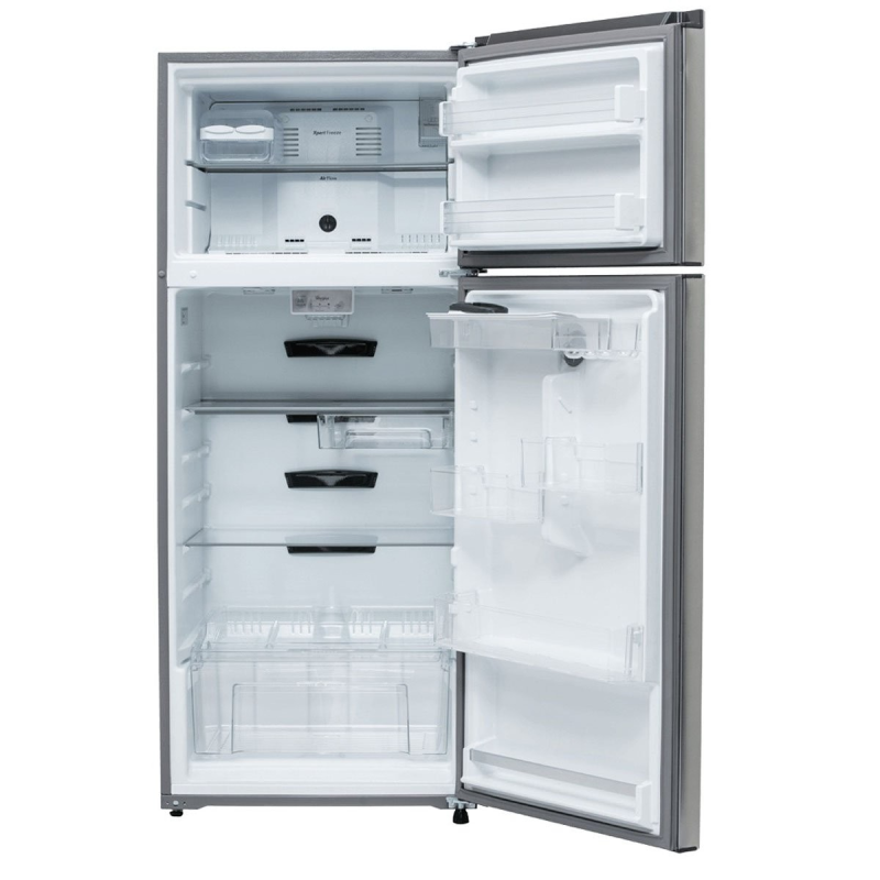 Single Door Refrigerator with a sleek exterior, showcasing a spacious interior filled with fresh produce, drinks, and leftovers. The adjustable shelves are visible, along with a vibrant crisper drawer and bright LED interior lighting. FYIRWA TRADING LTD