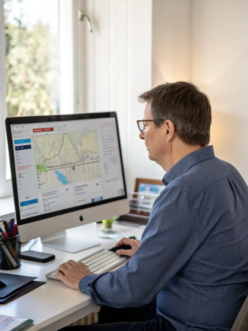 A professional photo of a vendor using FYIRWA's platform to manage their product listings, showcasing the ease of use and organization.