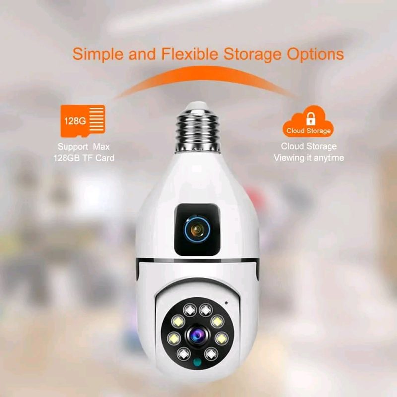 2-Lens Indoor Security Bulb Rotation Camera – D PRIME Rwanda - Image 2