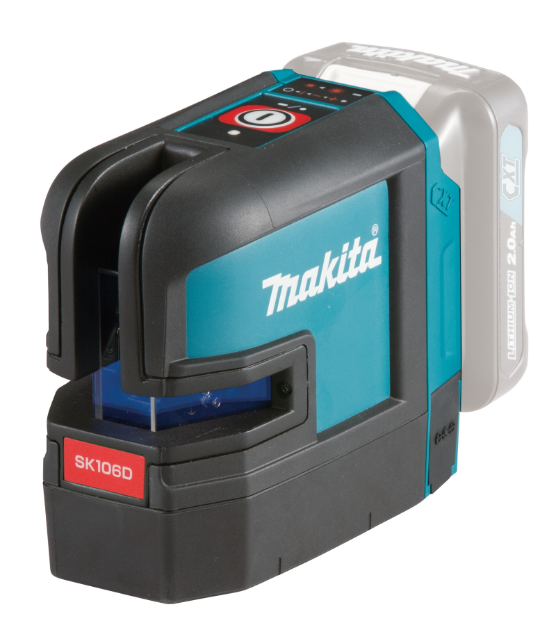 Cordless cross line/point laser with red laser A self-levelling cross line laser with red vertical and horizontal lines that can be used separately or together. Point lasers up and down, left and right. Visibility of 25 metres.