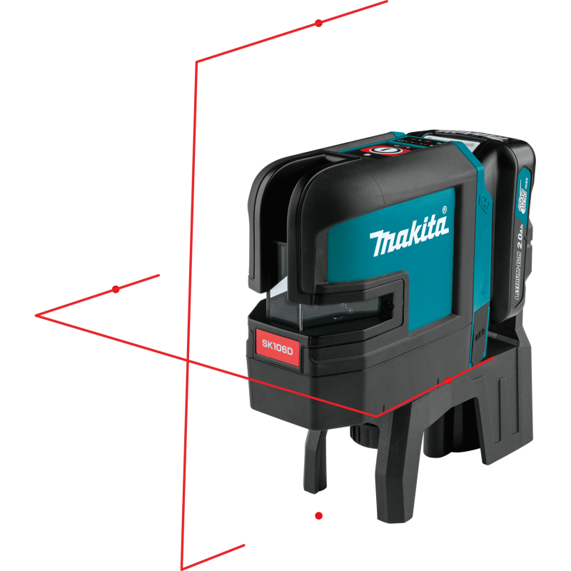Cordless cross line/point laser with red laser A self-levelling cross line laser with red vertical and horizontal lines that can be used separately or together. Point lasers up and down, left and right. Visibility of 25 metres.