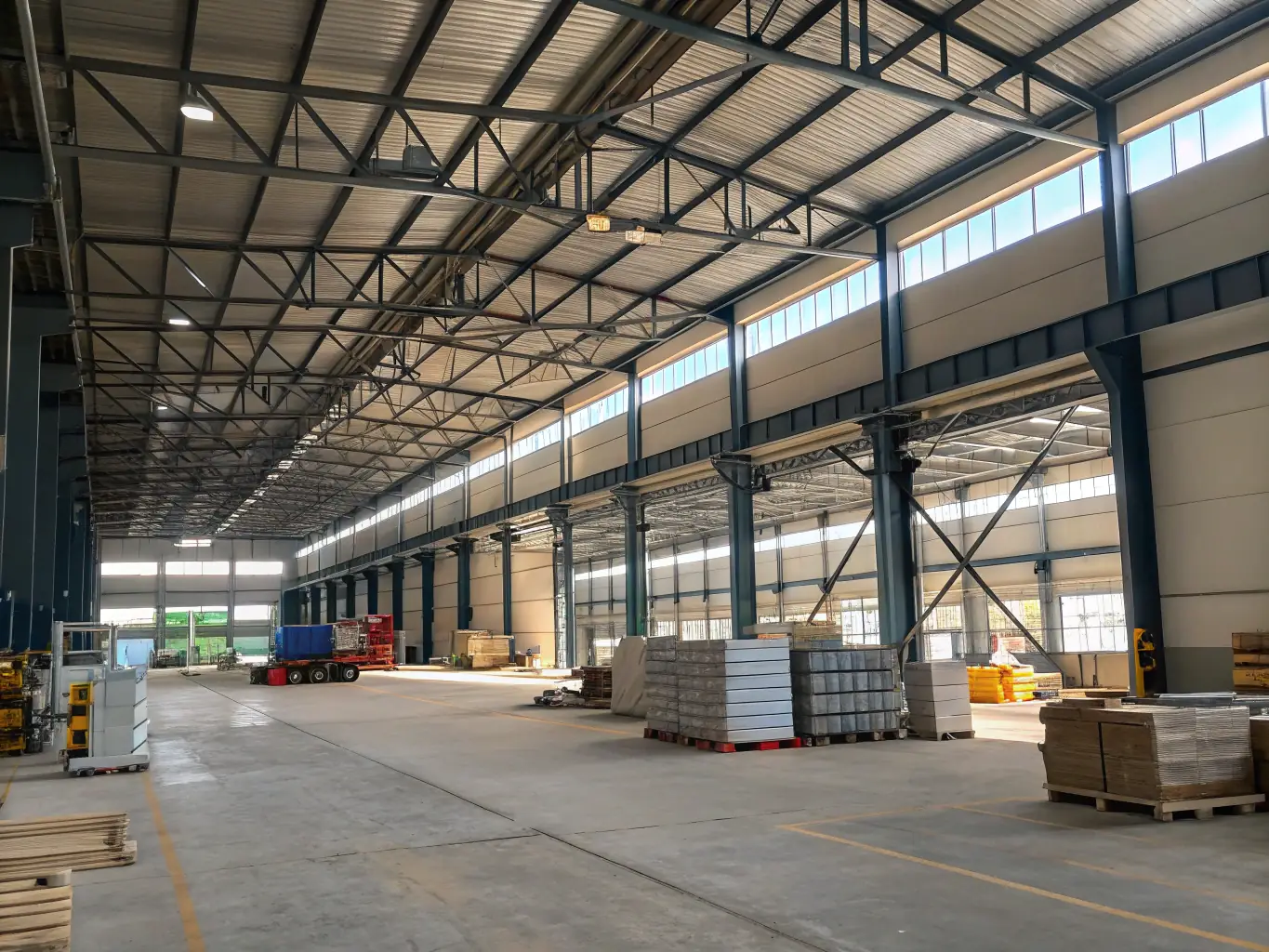 A well-organized warehouse filled with various engineering materials, showcasing the breadth of FYIRWA TRADING LTD's inventory.